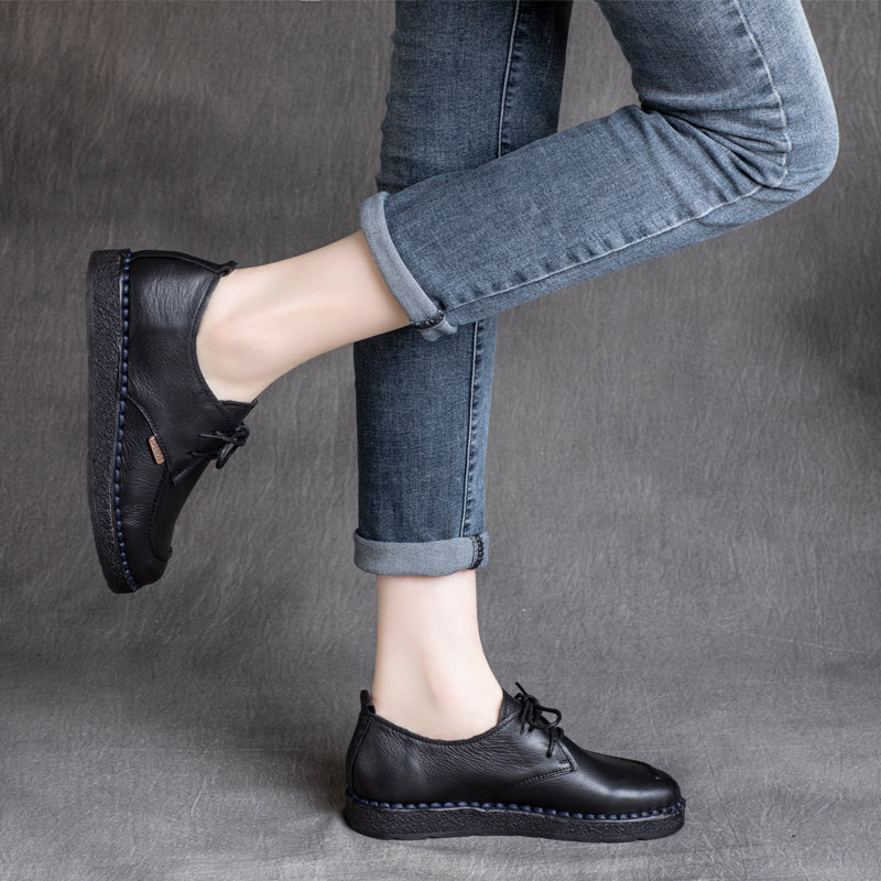 Women Retro Cowhide Handmade Soft Casual Shoes-RAIIFY