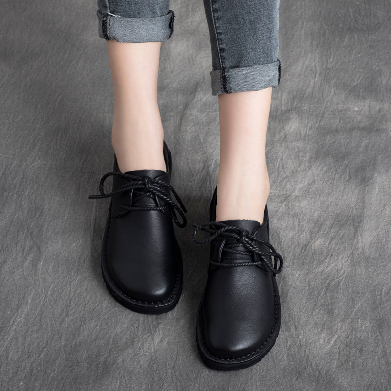 Women Retro Solid Cowhide Leather Soft Shoes-RAIIFY