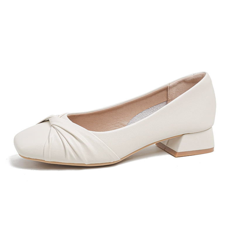 Women Retro Casual Leather Chunky Low Heel Pumps-RAIIFY