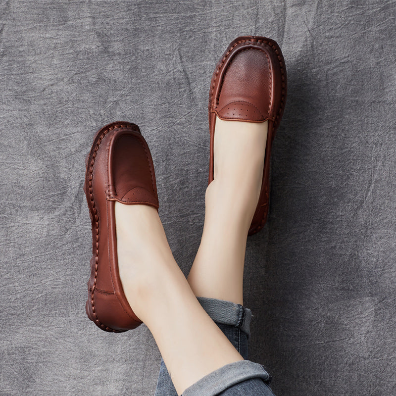 Women Retro Leather Handcraft Lug Sole Loafers-RAIIFY