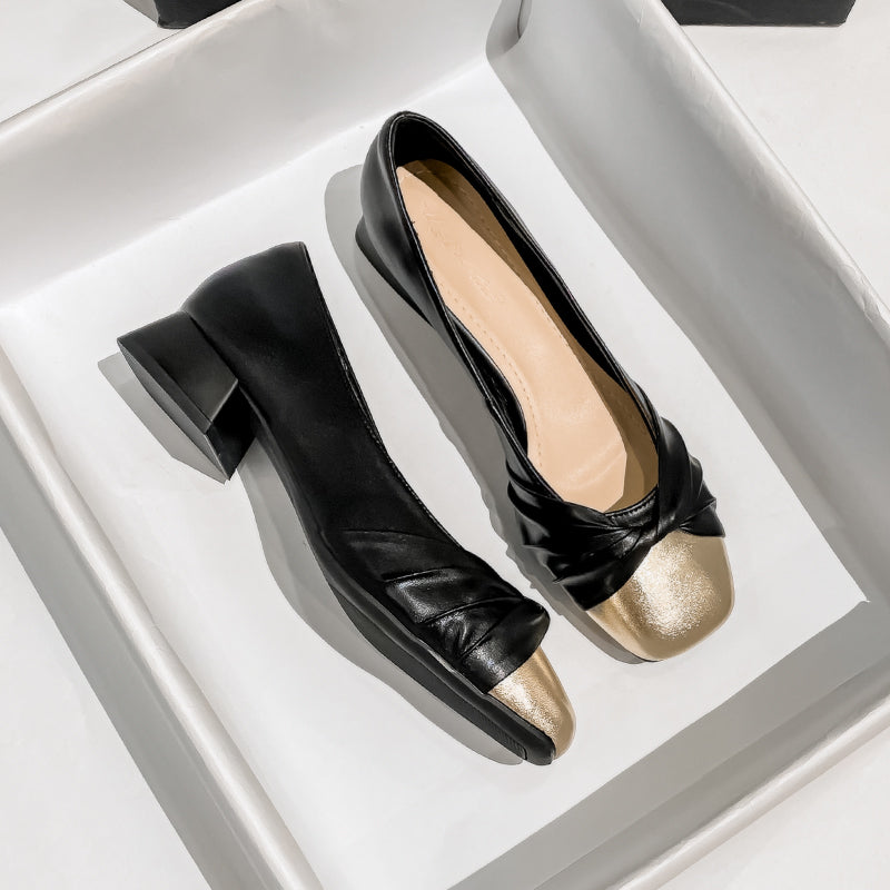 Women Fashion Casual Leather Low Heel Pumps-RAIIFY