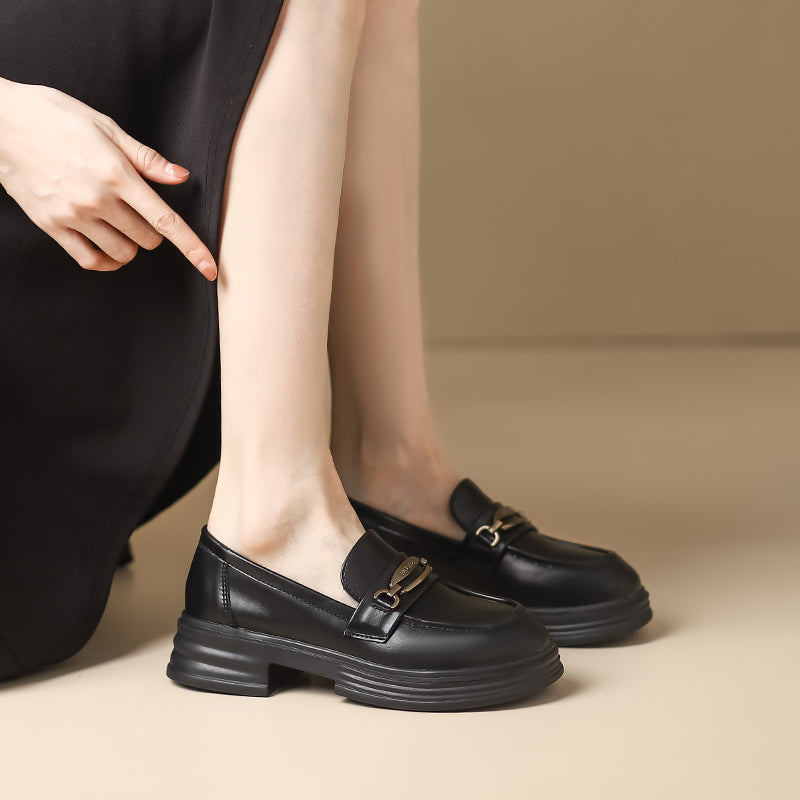 Women Retro Soft Leather Thick Soled Loafers-RAIIFY