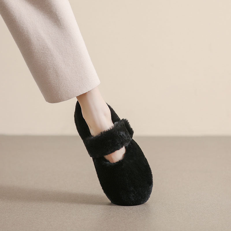 Women Winter Solid Fleece Flat Casual Shoes-RAIIFY