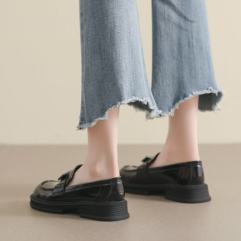 Women Retro Casual Glossy Leather Fashion Loafers-RAIIFY