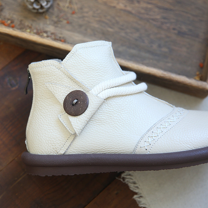 Women Retro Soft Cowhide Casual Ankle Flat Boots-RAIIFY