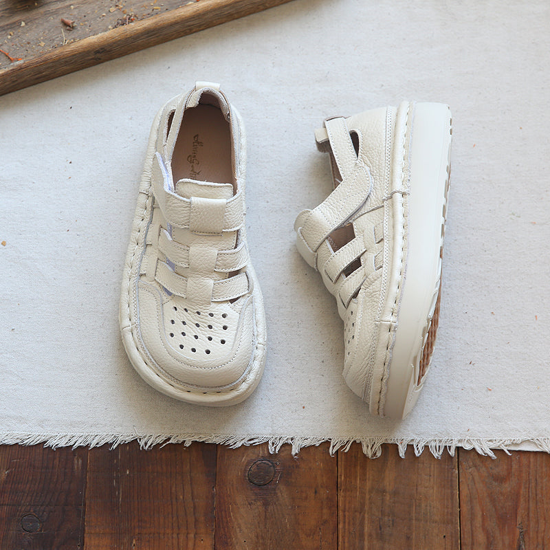 Women Summer Casual Hollow Plaited Leather Sandals-RAIIFY