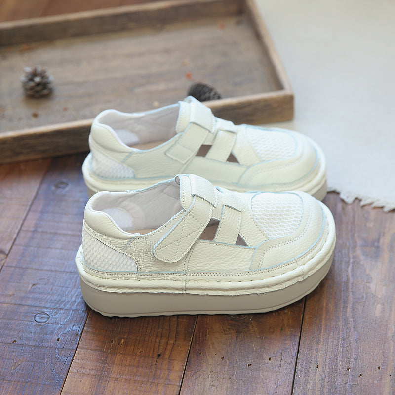 Women Casual Cowhide Mesh Patchwork Thick Soled Sandals-RAIIFY