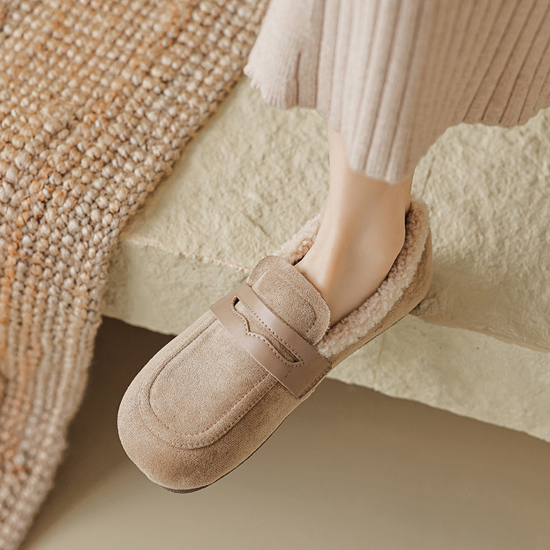 Women Retro Suede Furred Winter Casual Loafers-RAIIFY