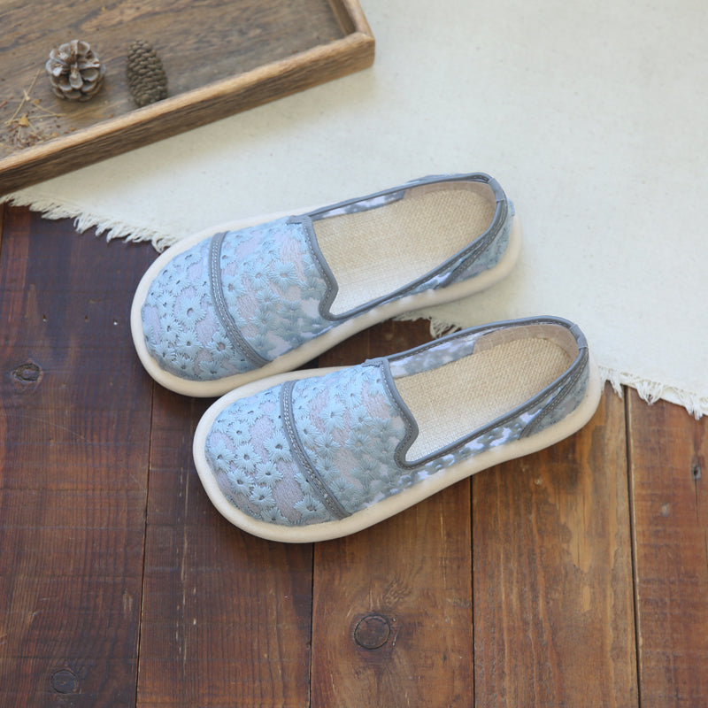 Women Retro Breathable Embroidery Canvas Flats-RAIIFY