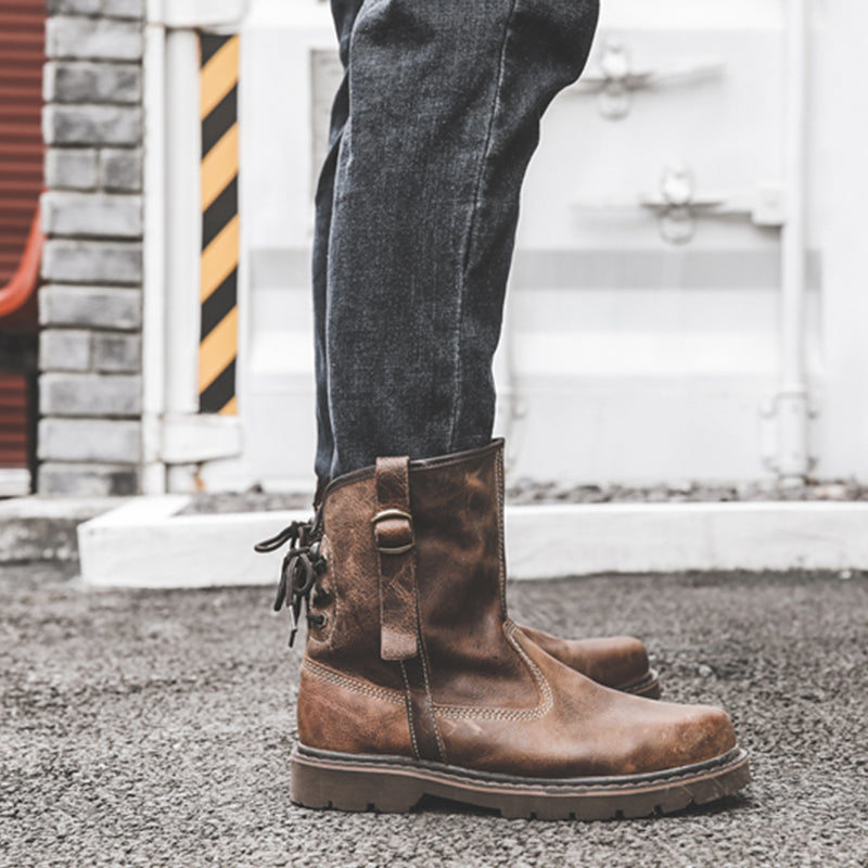 Men Spring Autumn Retro Cowhide Leather Boots-RAIIFY