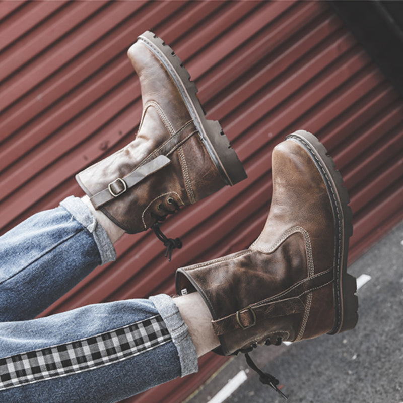 Men Spring Autumn Retro Cowhide Leather Boots-RAIIFY