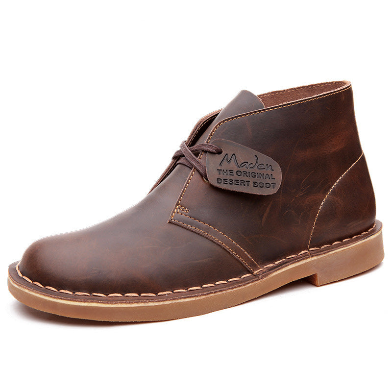 Men Retro Minimalist Leather Flat Ankle Boots-RAIIFY