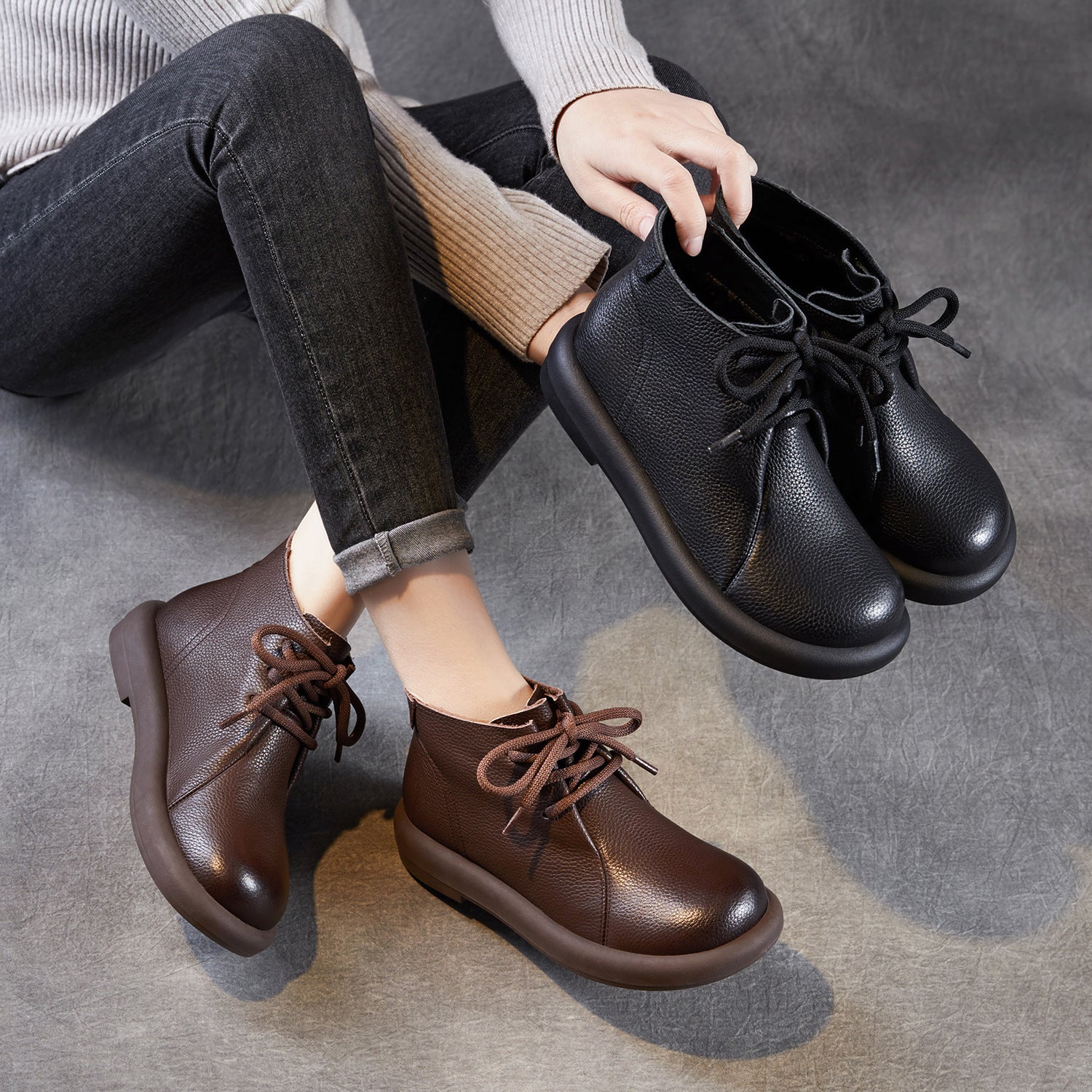 Women's Retro Soft Plain Leather Ankle Boots-RAIIFY