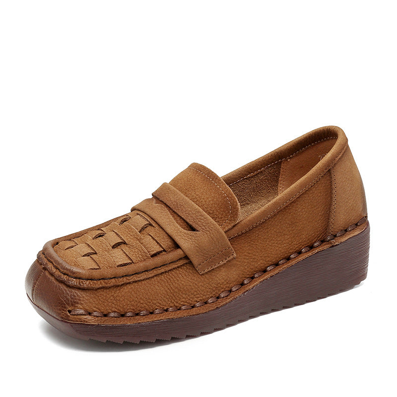 Women Solid Plaited Soft Leather Casual Loafers-RAIIFY