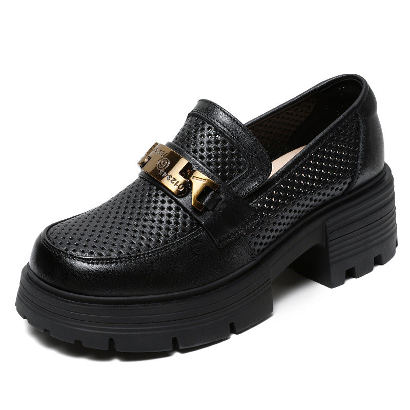 Women Hollow Breathable Leather Casual Platform Loafers-RAIIFY