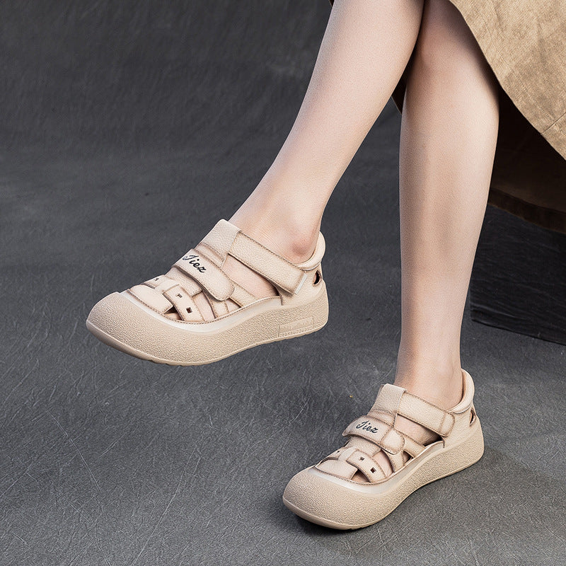 Women Summer Leather Casual Velcro Sandals-RAIIFY