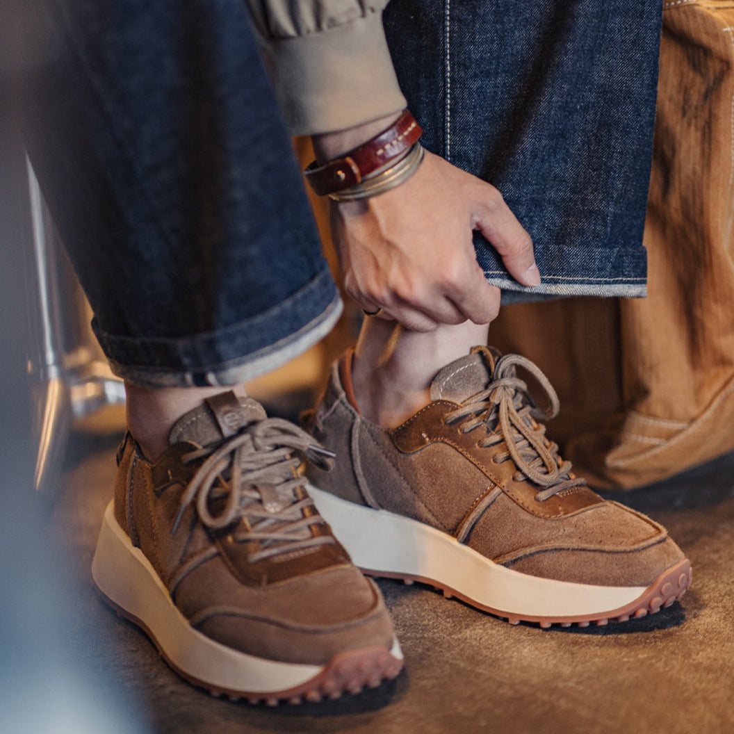 Men's Leather Platform Dad Sneakers - Retro Casual Shoes-RAIIFY