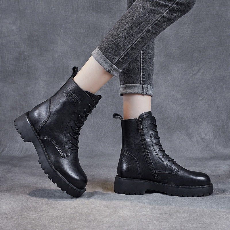 Women Classic Vintage Solid Leather Boots-RAIIFY