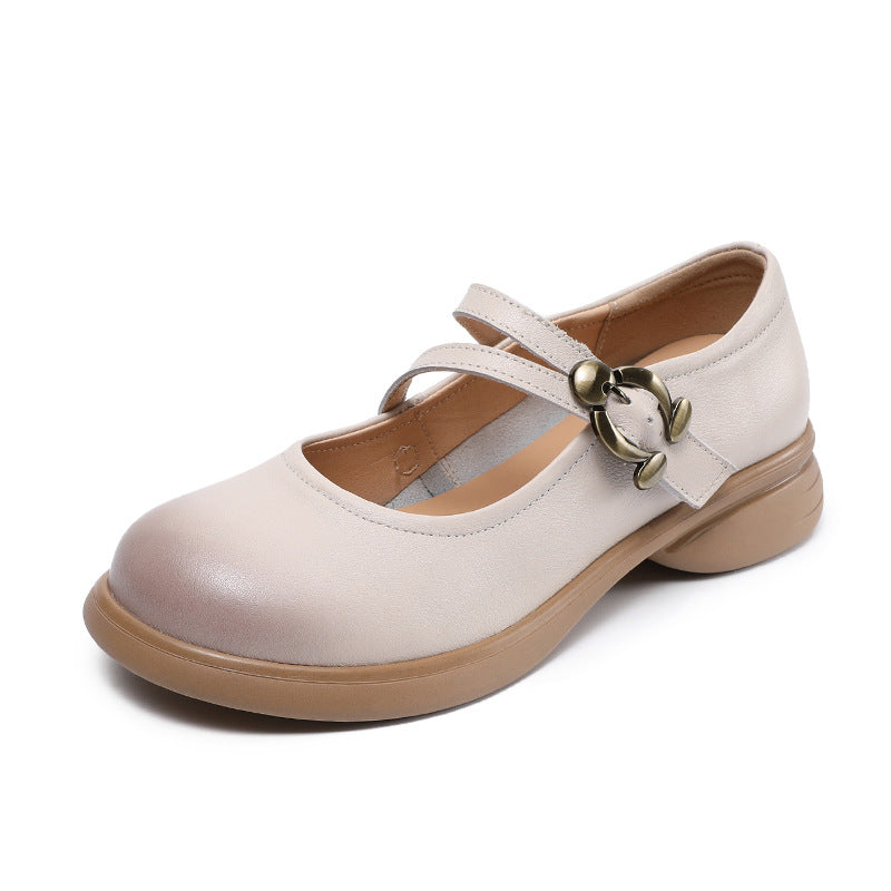 Women Low Top Leather Casual Mary Jane Shoes-RAIIFY