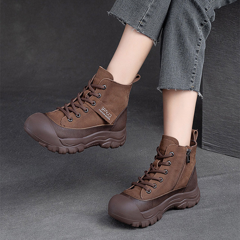 Women Retro Leather Furred Warm Boots-RAIIFY
