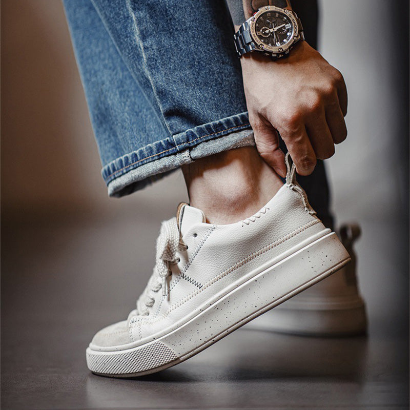 Men's Minimalism Quilted Leather Low Top Casual Sneakers-RAIIFY