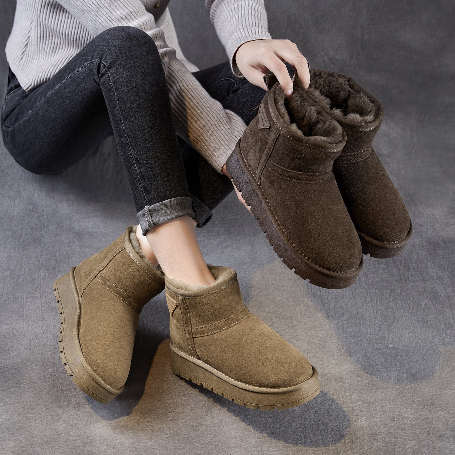 Women's Vintage Suede Slip-on Ankle Snow Boots-RAIIFY