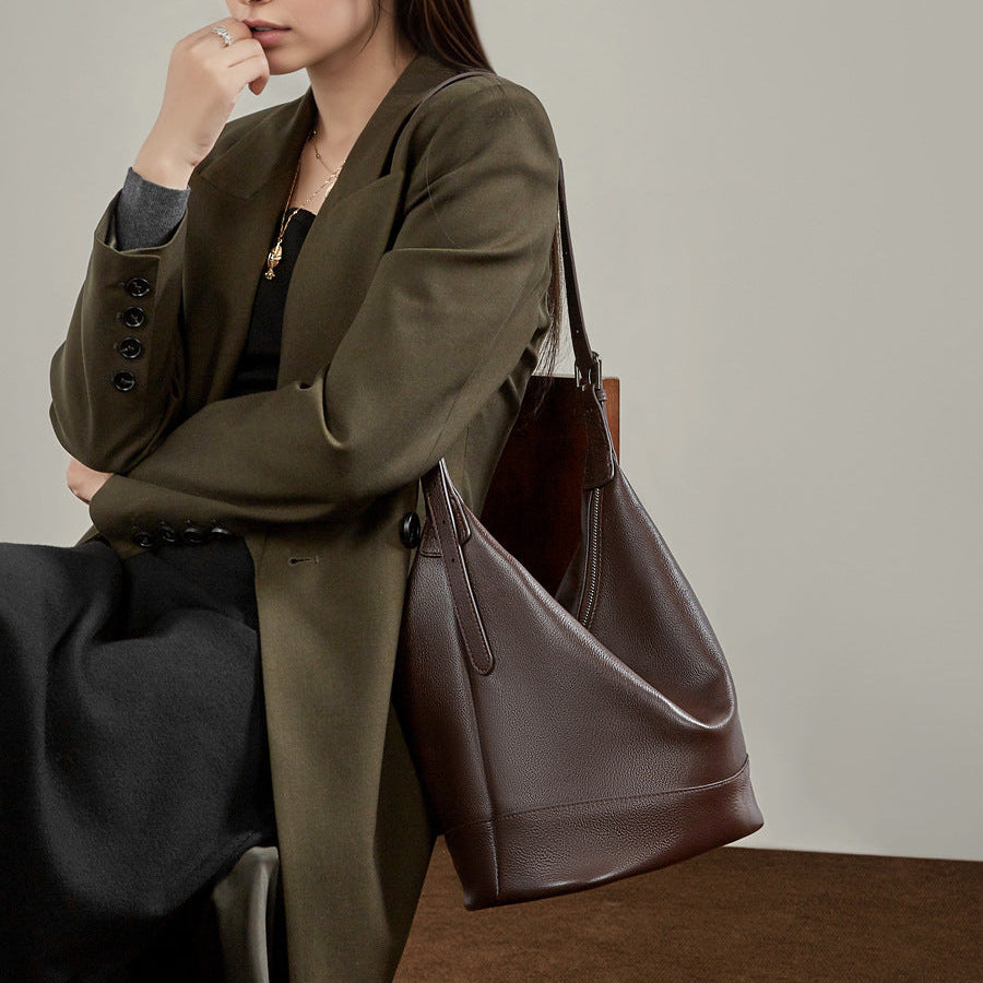 Women's Top-Grain Leather Large Capacity Bucket Bag-RAIIFY