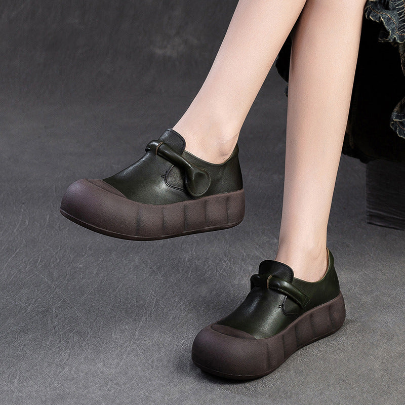 Women Retro Soft Leather Flat Thick Soled Casual Shoes-RAIIFY