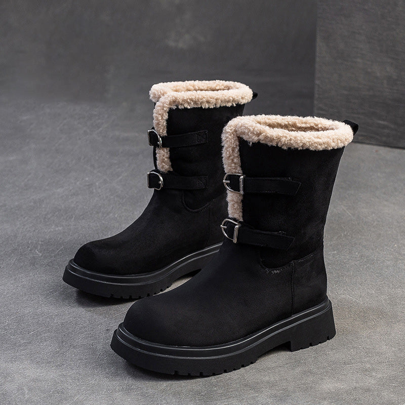 Women Vintage Solid Suede Mid-Calf Snow Boots-RAIIFY