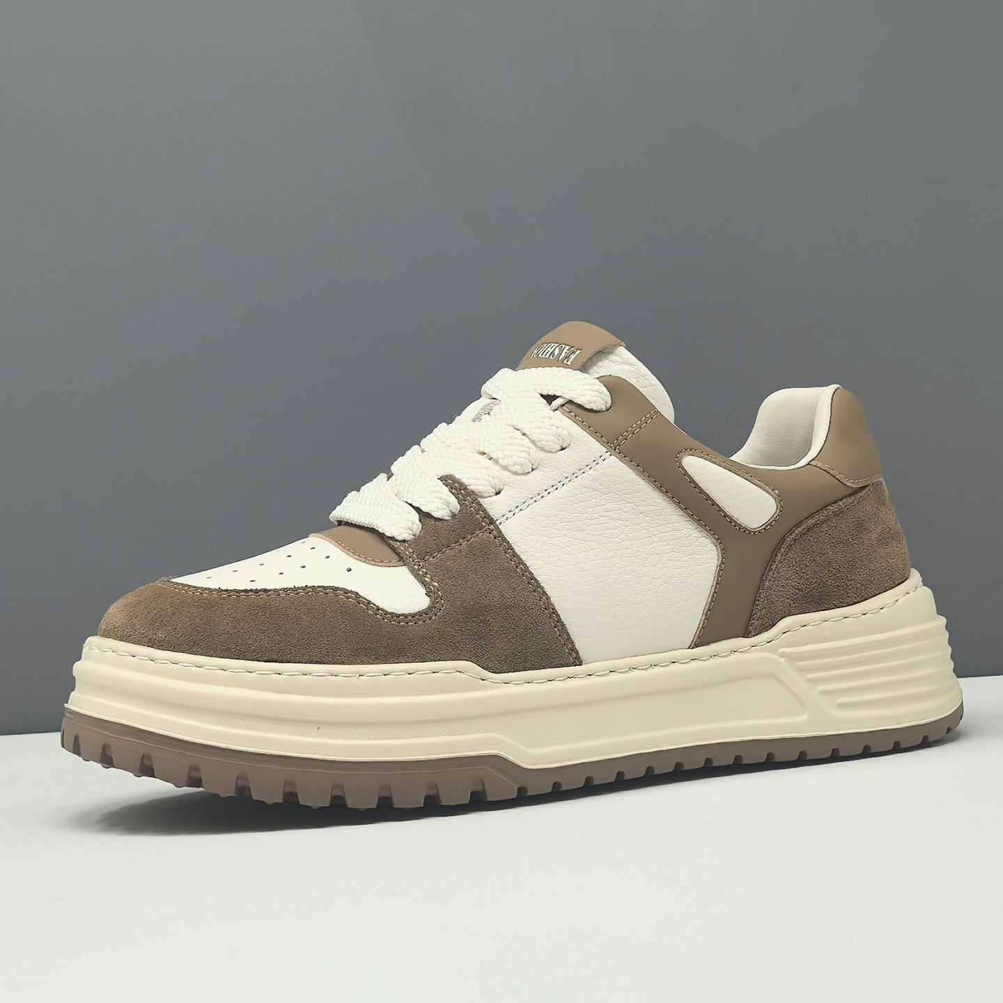 Men's Genuine Leather Color Block Thick Sole Casual Sneakers-RAIIFY