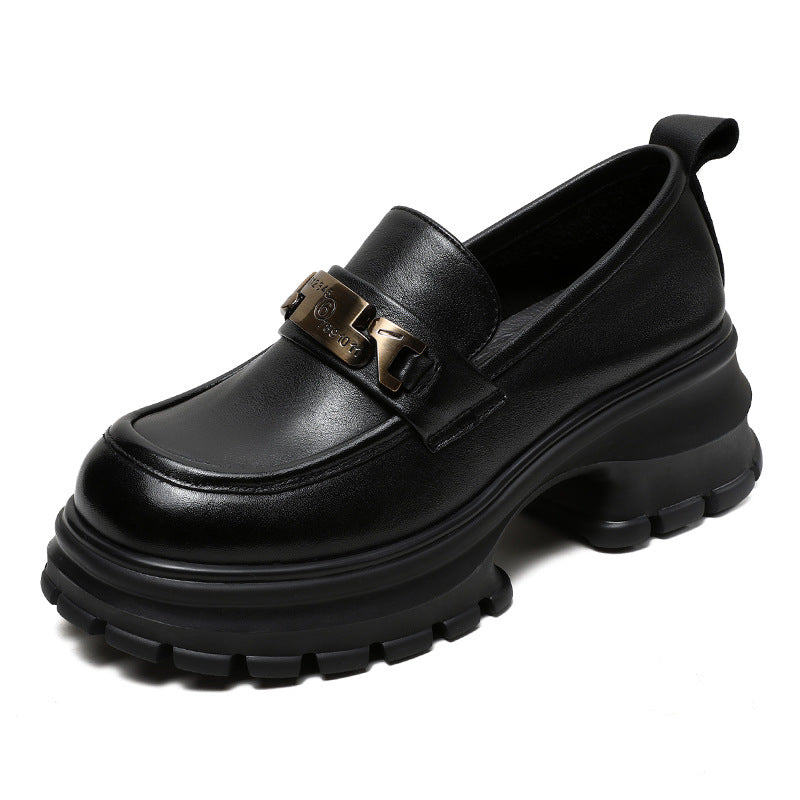 Women Leather Chain Casual Chunky Platform Loafers-RAIIFY