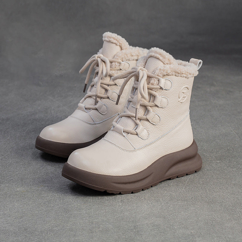 Botas de nieve cálidas de piel con pelo para mujer