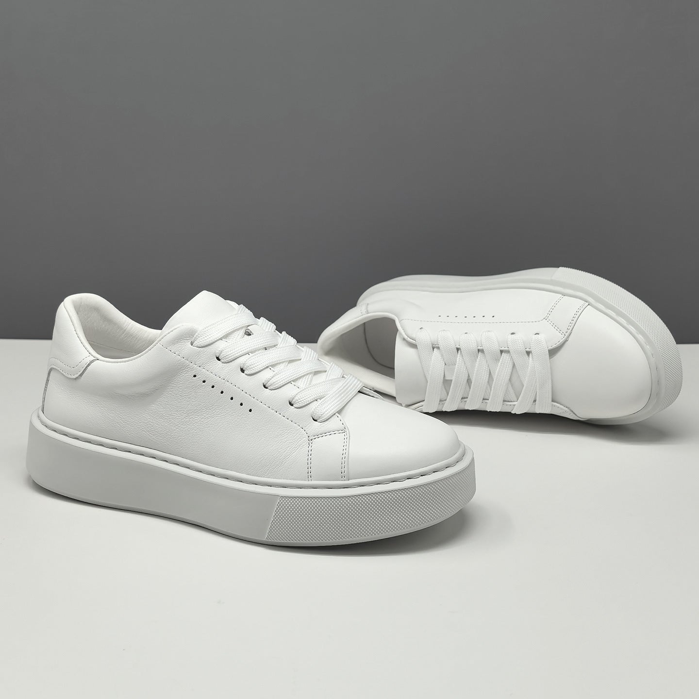 Men's Minimalist Plain Leather Breathable Skate Shoes-RAIIFY