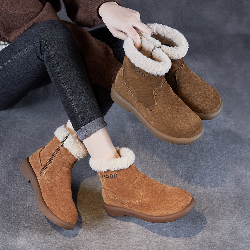 Women Vintage Suede Flat Ankle Snow Boots-RAIIFY