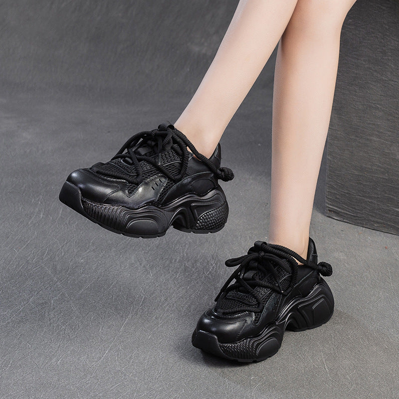 Women Minimalism Solid Breathable Mesh Chunky Platform Sneakers-RAIIFY