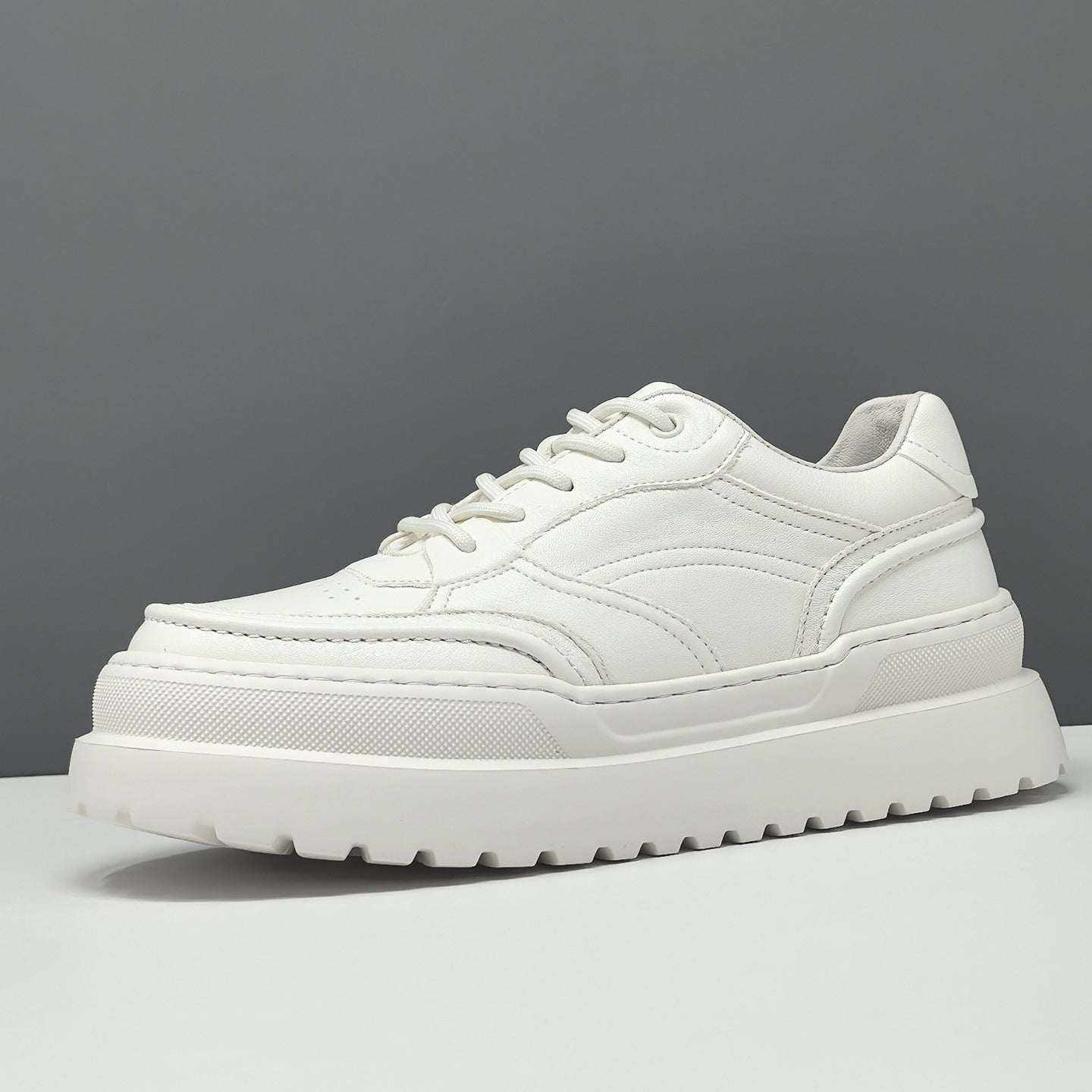 Men's Minimalist Plain Leather Thick Soled Casual Shoes-RAIIFY