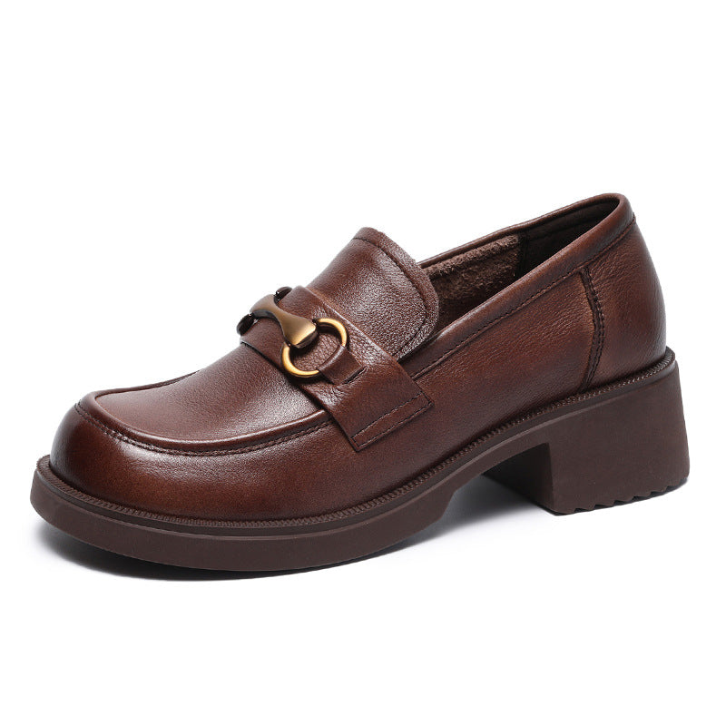 Women Retro Cowhide Thick Soled Casual Loafers-RAIIFY