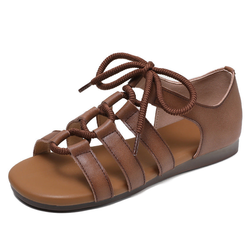 Women Handmade Retro Fashion Leather Flat Casual Sandals-RAIIFY