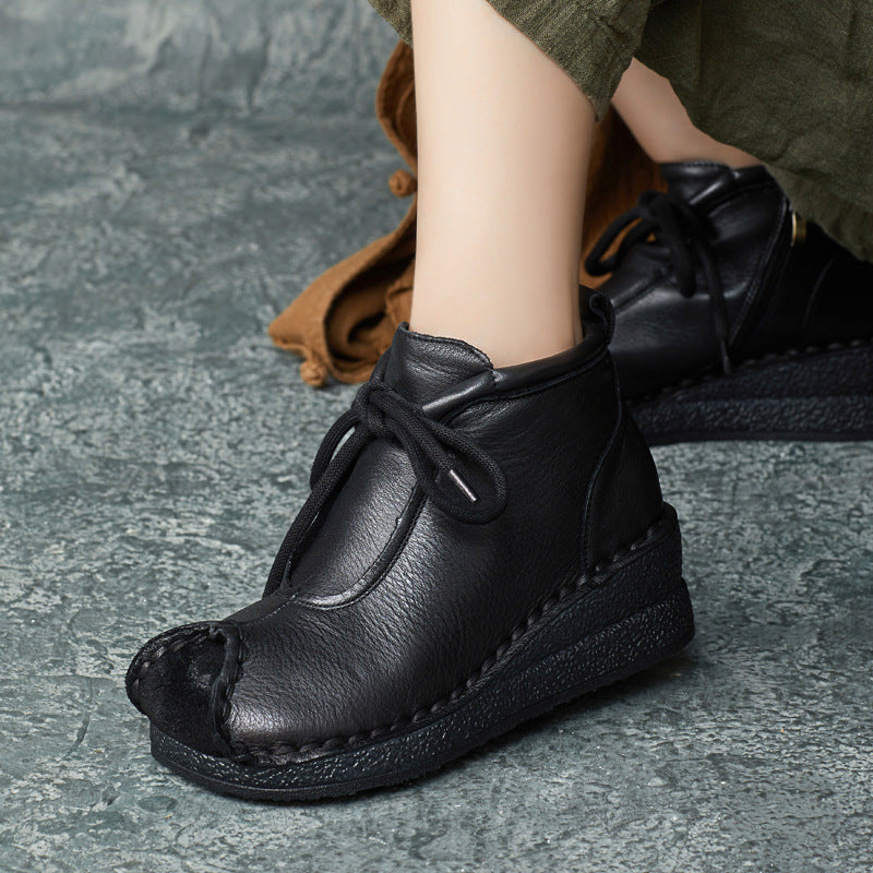 Women Vintage Soft Leather Wedge Ankle Boots-RAIIFY