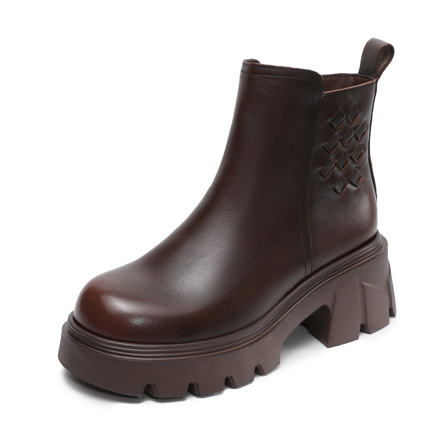 Women's Minimalist Woven Plain leather Platform Ankle Boots-RAIIFY