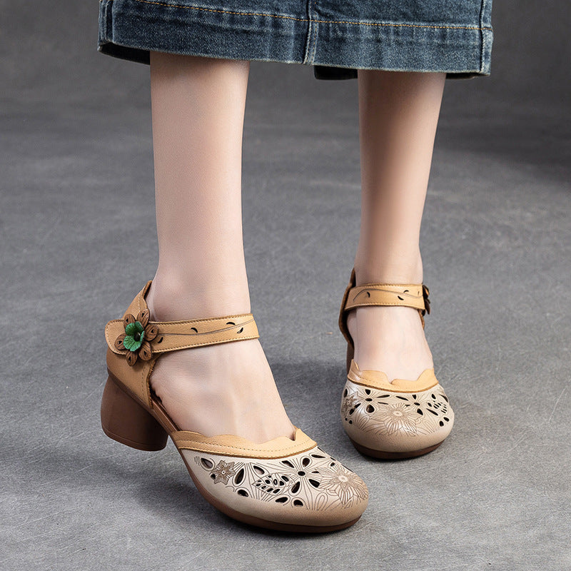 Women Retro Summer Hollow Leather Casual Sandals-RAIIFY