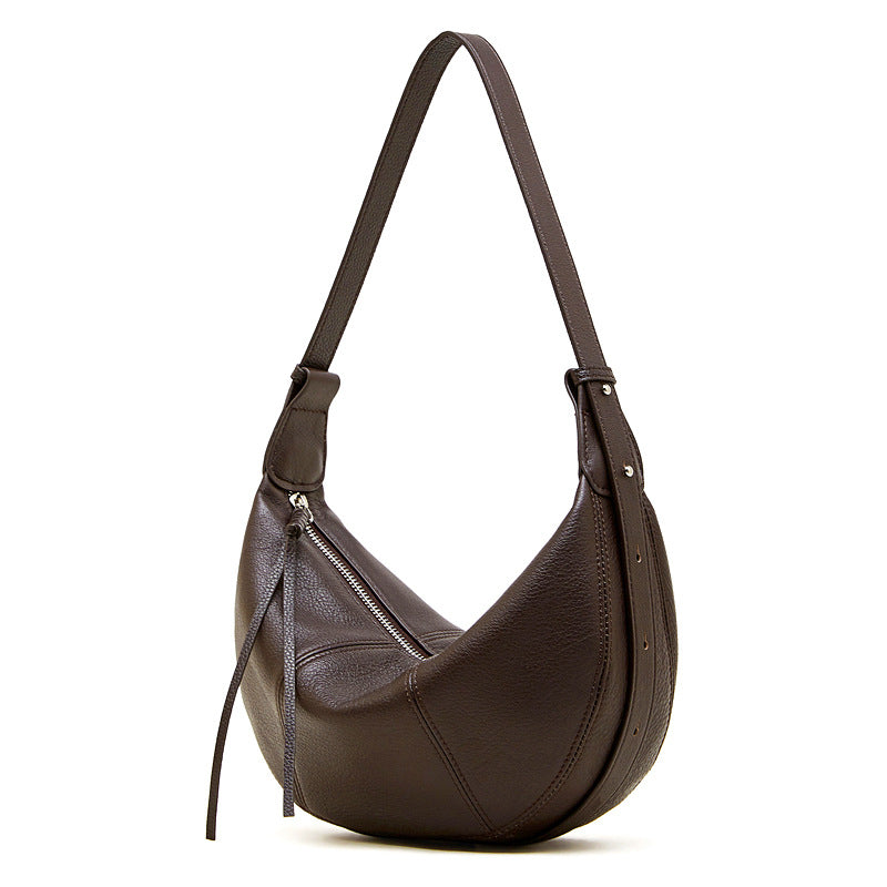 Women's Minimalist Soft Leather Crescent Shoulder Bag-RAIIFY