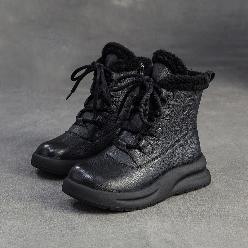 Botas de nieve cálidas de piel con pelo para mujer