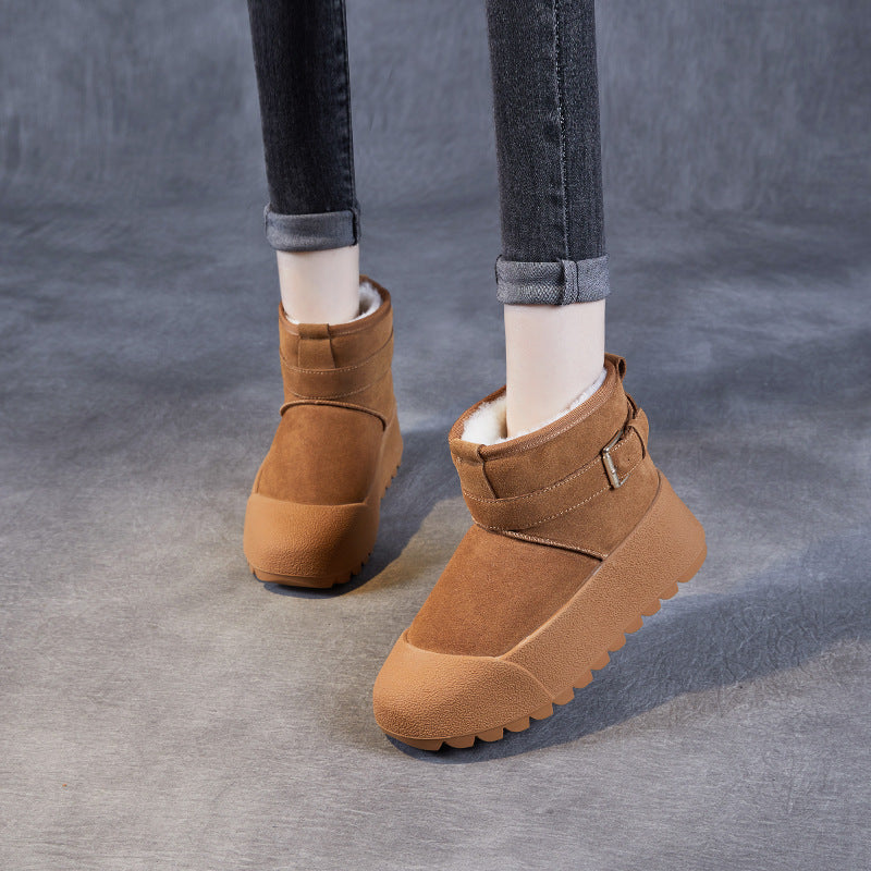 Women Solid Suede Winter Ankle Snow Boots-RAIIFY