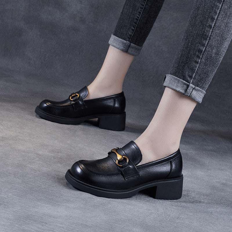 Women Retro Cowhide Thick Soled Casual Loafers-RAIIFY