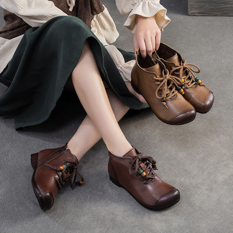 Women's Vintage Leather Comfort Flat Ankle Boots-RAIIFY