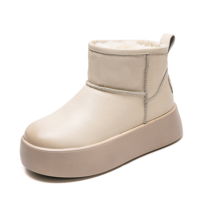 Women Minimalism Fashion Leather Platform Snow Boots-RAIIFY