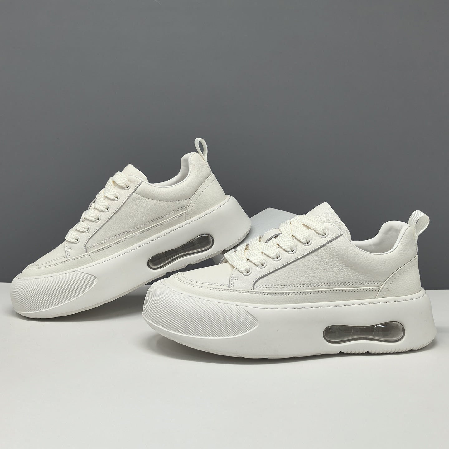 Men's Minimalist Plain Leather Platform Casual Sneakers-RAIIFY