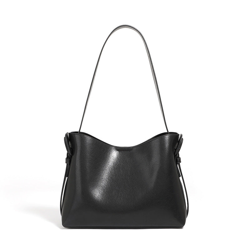 Women Solid Soft Leather Minimalism Shoulder Tote Bag-RAIIFY