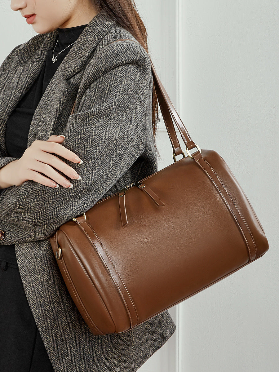 Women's Vintage Plain Leather Shoulder Bag-RAIIFY